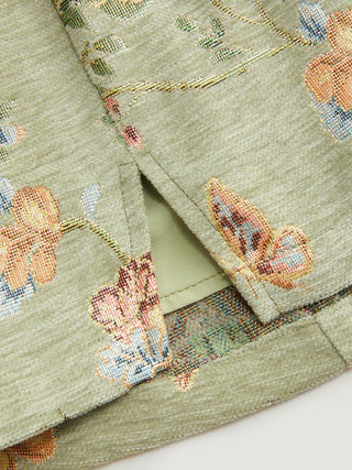 Jacquard Floral Bandeau A-line Mini Dress With Bowknot Scarf