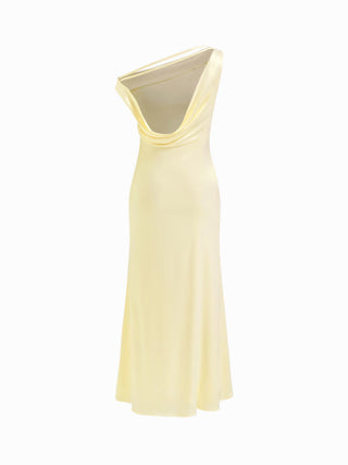 Satin Asymmetrical Neck Backless Maxi Dress