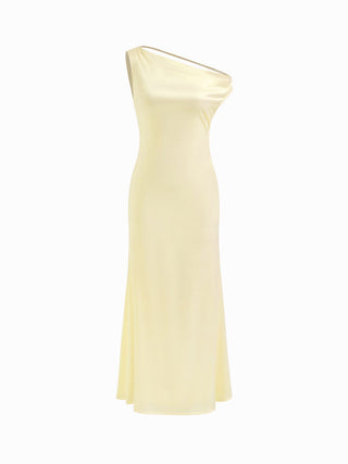 Satin Asymmetrical Neck Backless Maxi Dress