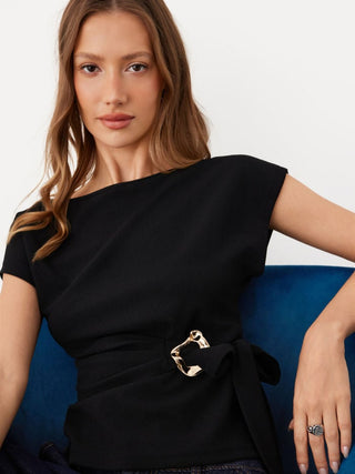 Twist Knot Short Sleeve Metal Detail Tee