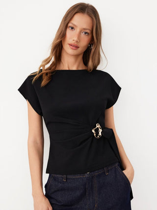 Twist Knot Short Sleeve Metal Detail Tee
