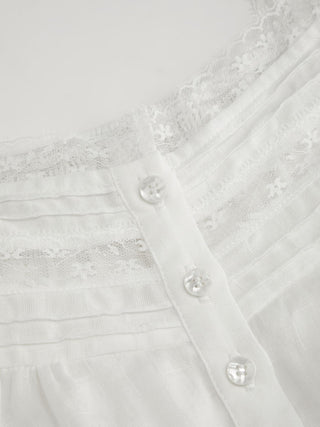 Woven Cotton Square Neck Short Sleeve Lace Trim Ruffle Hem Midi Nightdress For Home Bedroom