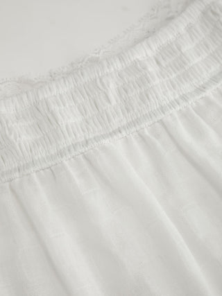 Woven Cotton Square Neck Short Sleeve Lace Trim Ruffle Hem Midi Nightdress For Home Bedroom