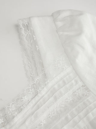 Woven Cotton Square Neck Short Sleeve Lace Trim Ruffle Hem Midi Nightdress For Home Bedroom