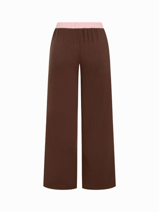 Cotton-blend V-neck Two Tone Top & Mid Rise Drawstring Straight Leg Trousers Set