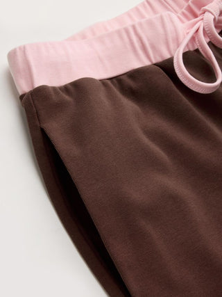 Cotton-blend V-neck Two Tone Top & Mid Rise Drawstring Straight Leg Trousers Set