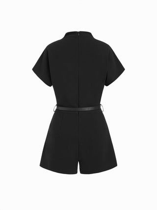 Stand Collar Romper With Belt