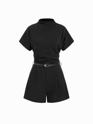 Stand Collar Romper With Belt