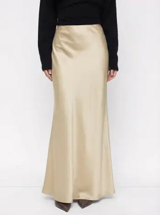 Satin Mid Rise Ruffle Maxi Skirt