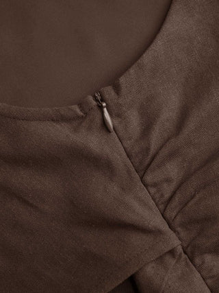 Linen-blend Boat Neckline Solid Bowknot Tank Top