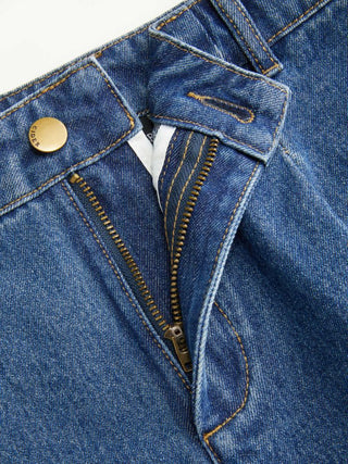 Denim Mid Rise Wide Leg Shorts