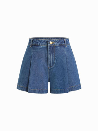 Denim Mid Rise Wide Leg Shorts