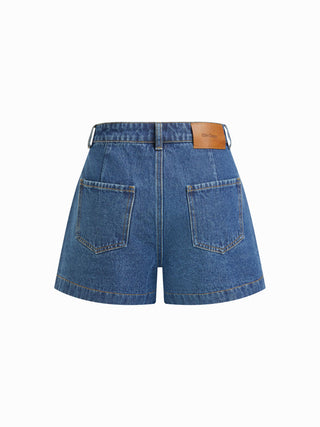 Denim Mid Rise Wide Leg Shorts