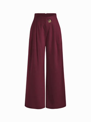 High Rise Metal Button Pleated Wide Leg Trousers
