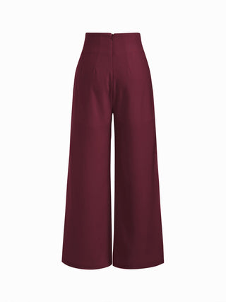 High Rise Metal Button Pleated Wide Leg Trousers