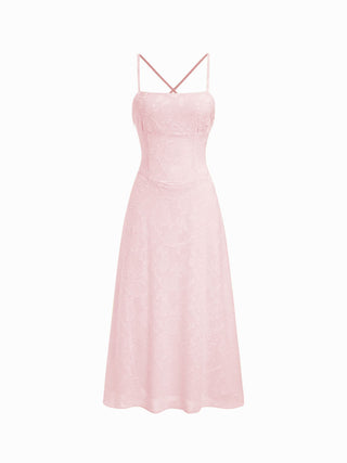 Jacquard Floral Tie Back A-line Maxi Dress