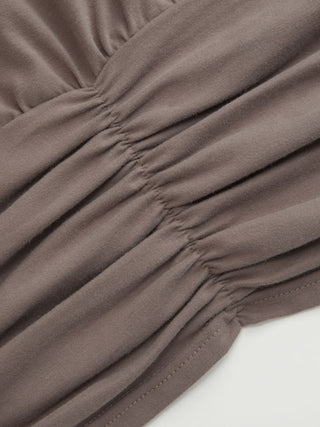 Cotton-blend Asymmetrical Neck Ruched Tee
