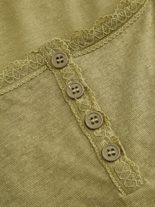 Knit Fabric Cotton-blend Square Neck Lace Trim Tank Top For Daily Casual