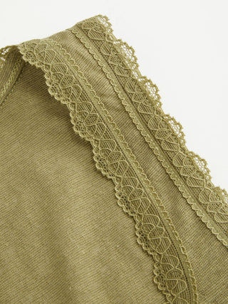 Knit Fabric Cotton-blend Square Neck Lace Trim Tank Top For Daily Casual