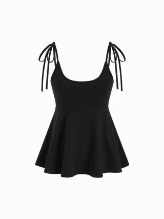 Cotton-blend Square Neck Babydoll Tie-Shoulder Flared Crop Top