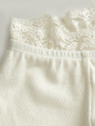 Off-shoulder Deer Graphic Pointelle Lace Panel Crop Tee