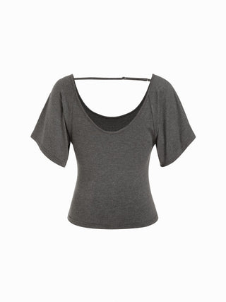 Viscose Scoop Neck Backless Short Sleeve Top