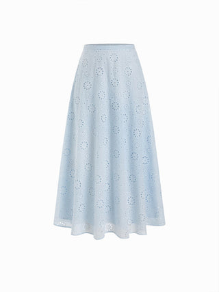 Jacquard Jacquard Floral Broderie Anglaise Textured A-line Mid Rise Maxi Skirt For Daily Casual Date