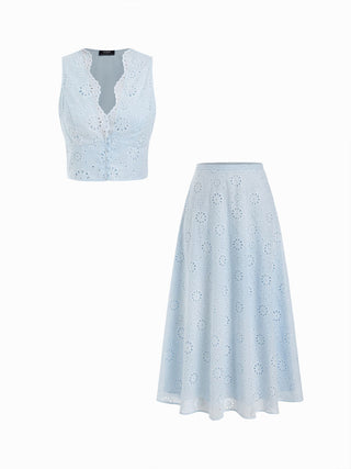 Jacquard Jacquard Floral Broderie Anglaise Textured A-line Mid Rise Maxi Skirt For Daily Casual Date