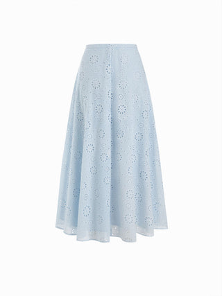 Jacquard Jacquard Floral Broderie Anglaise Textured A-line Mid Rise Maxi Skirt For Daily Casual Date