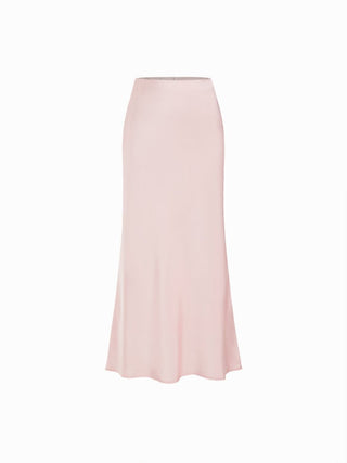 Satin Mid Rise Ruffle Bias Maxi Skirt
