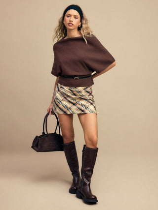 Knit Boat Neck Batwing Sleeve Top With Belt
