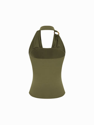 Halter Neckline O-Ring Ruched Draped Top