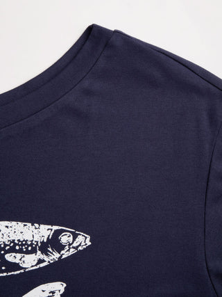 High Stretch Asymmetrical Neck Fish Graphic Oversized Short Sleeve Tee