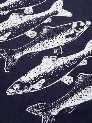 High Stretch Asymmetrical Neck Fish Graphic Oversized Short Sleeve Tee