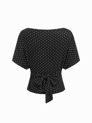 Boat Neck Polka Dot Batwing Sleeve Oversized Tee