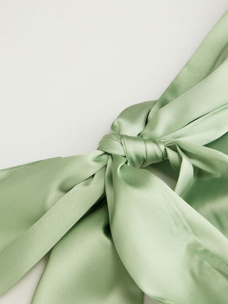 Satin Halter Neck Twist Knotted A-line Maxi Dress