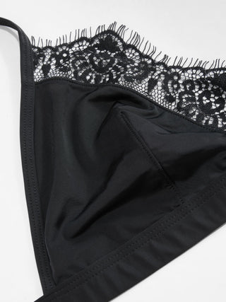 Satin Satin Lace Trim Triangle Bralette For Home Bedroom