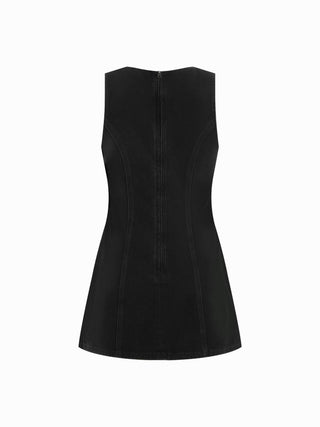 Denim Solid Zipper Sleeveless Mini Dress