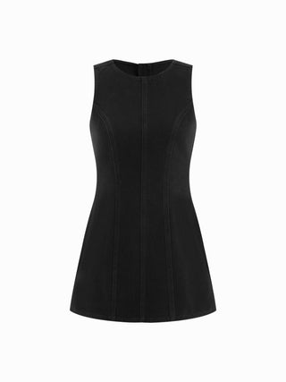 Denim Solid Zipper Sleeveless Mini Dress