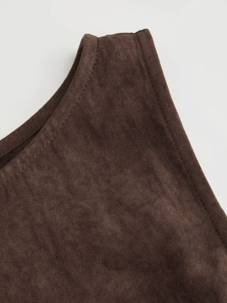 Round Neckline Layered Hem Mini Dress With Studded Belt