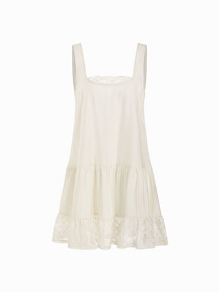 Oversized Square Neckline Lace Trim Mini Nightdress
