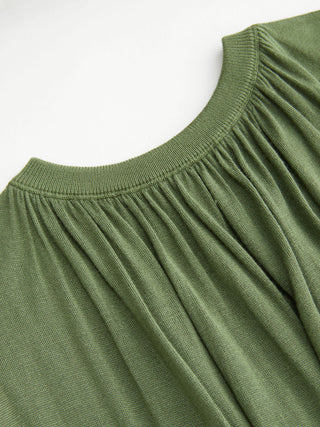 Knit Fabric Knit High Stretch Round Neckline Drawstring Top For Daily Casual Date