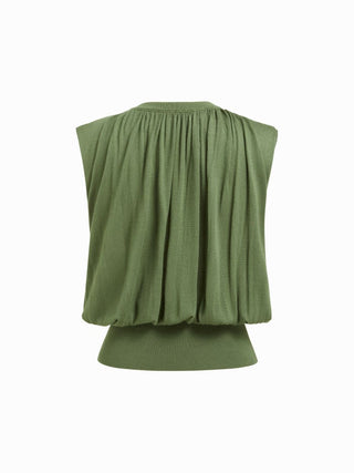 Knit Fabric Knit High Stretch Round Neckline Drawstring Top For Daily Casual Date