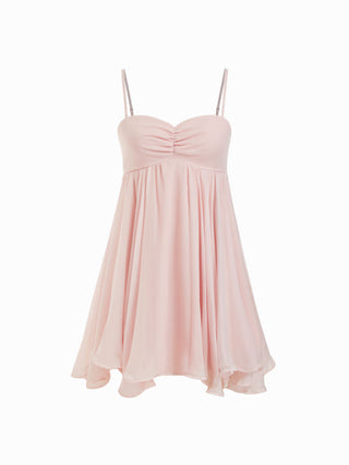 Chiffon Sweetheart Asymmetrical Hem Mini Dress