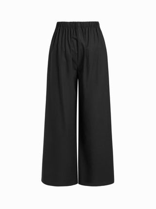 Linen-blend V-neck Ruched Peplum Top & Mid Rise Wide Leg Trousers Set