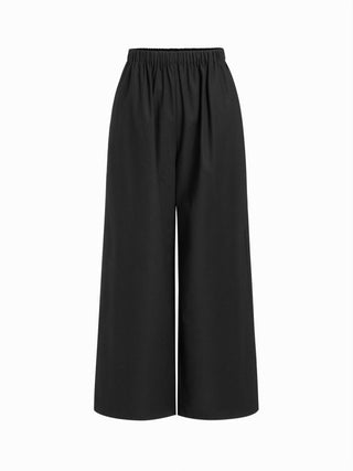 Linen-blend V-neck Ruched Peplum Top & Mid Rise Wide Leg Trousers Set