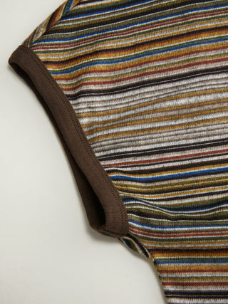 Striped Asymmetrical Neck Short Sleeve Top