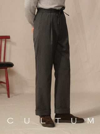 [CULTUM] Herringbone Drawstring Pleated Pants