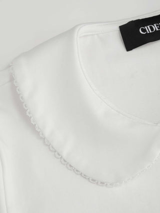 Cotton-blend Collar Lace Trim Button Front Tee