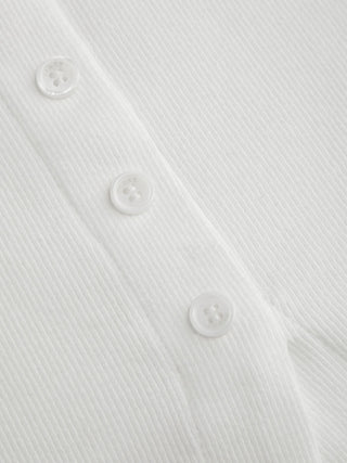 Cotton-blend Collar Lace Trim Button Front Tee